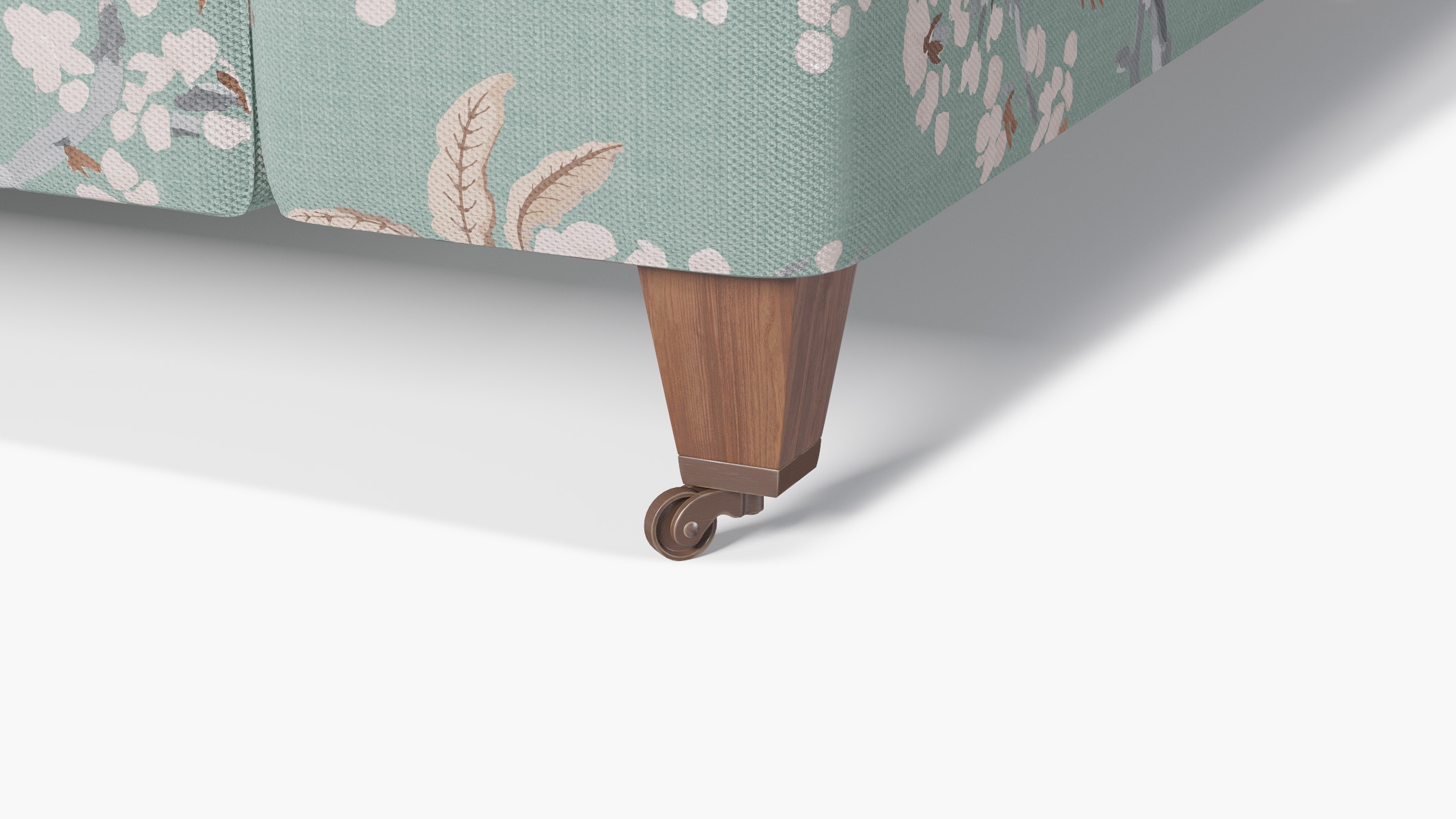 Classic Sofa, Mint Cherry Blossom, Walnut with Antique Brass Caster - Image 1