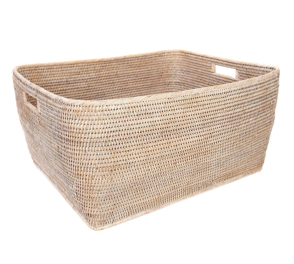 Tava Handwoven Rattan Family Basket, White Wash - Image 0