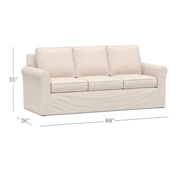 Cameron Roll Arm Slipcovered Sofa 88" 3-Seater, Polyester Wrapped Cushions, Chenille Basketweave Oatmeal - Image 2