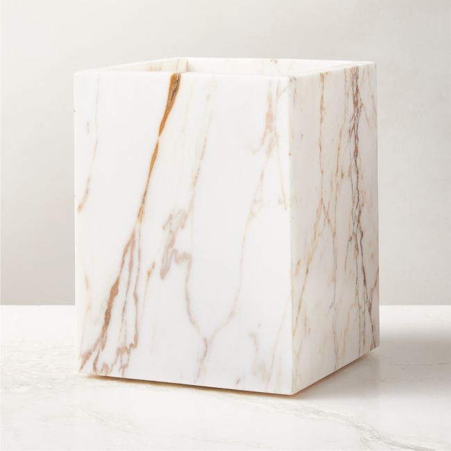 Ramsey Calacatta Gold Marble Wastebasket - Image 0