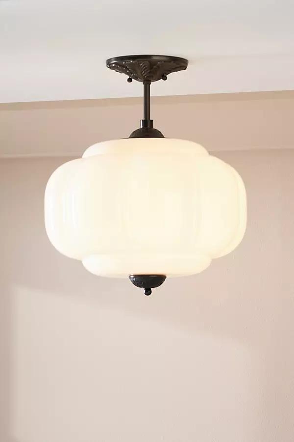 The Eloise Scallop Milk Glass Semi-Flush Mount Ceiling Light - Image 0