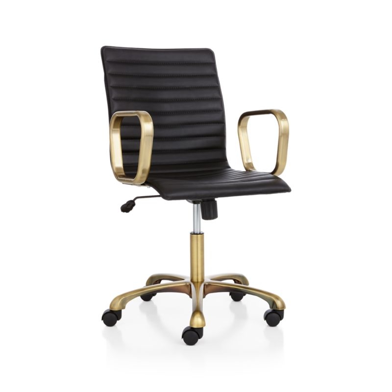 Ripple Black Leather Office Chair with Brass Frame - Image 3