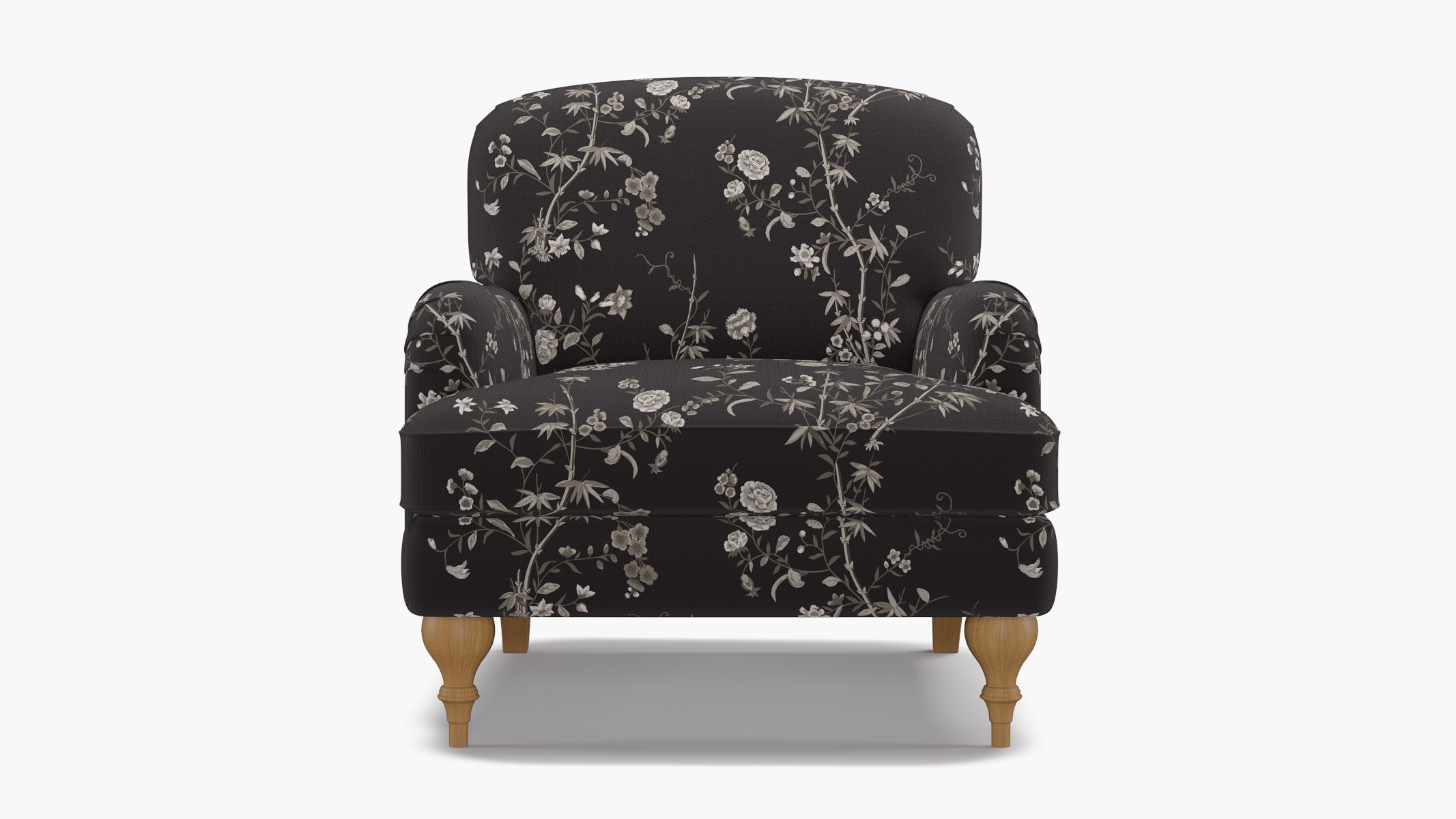 English Roll Arm Chair, Black Bamboo Garden, Natural Turned Wood Leg - Image 0