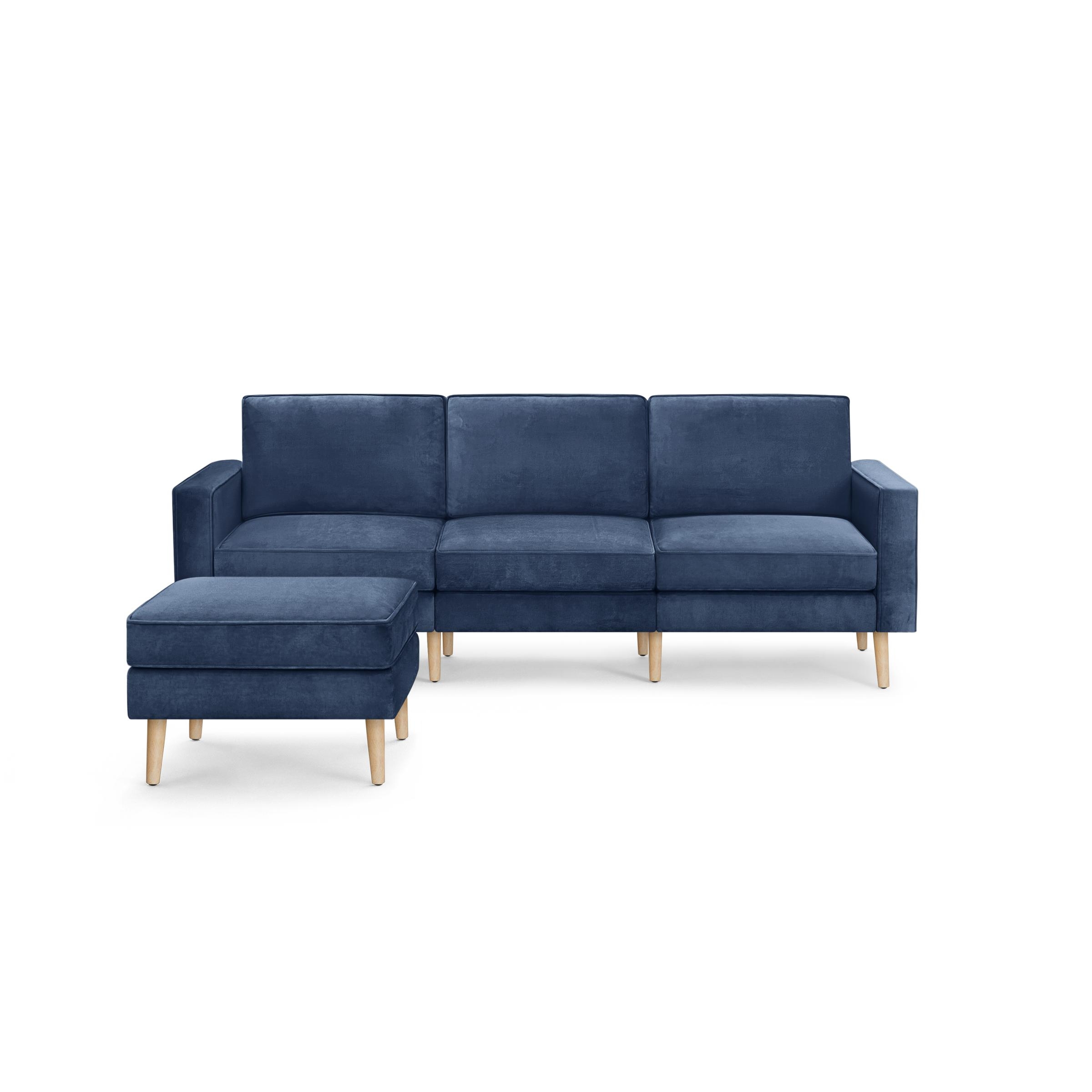 Nomad Velvet Sofa with Ottoman - Midnight - Performance Velvet / Oak - Wood - Image 0