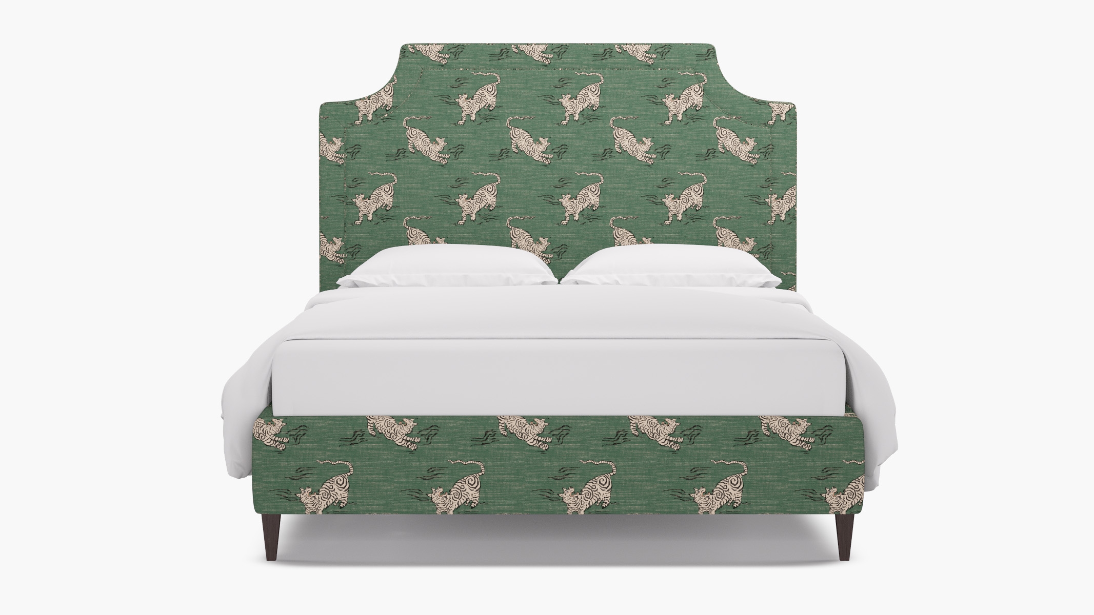Deco Bed, Emerald Tigresse, Espresso Square Tapered Leg, King - Image 0