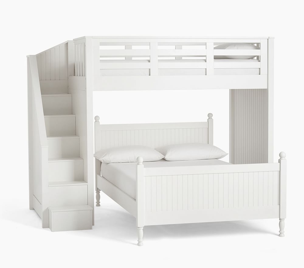 Catalina Full Stair Loft & Square Full Bed Set, Simply White, In-Home Delivery - Image 0