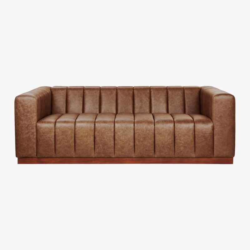 Forte Channeled Leather Sofa with Walnut Base Bello Black - Image 6