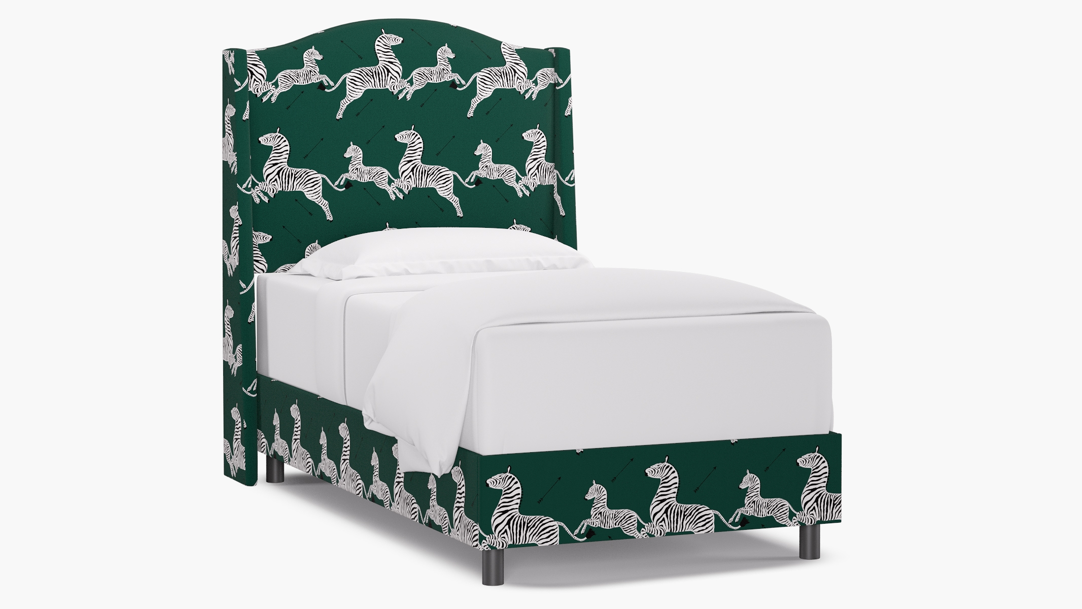Classic Wingback Bed, Emerald Zebra, Twin - Image 0