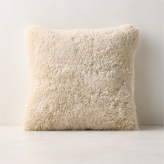 Roslin Warm White Shearling Throw Pillow with Down-Alternative Insert 18" - Image 0