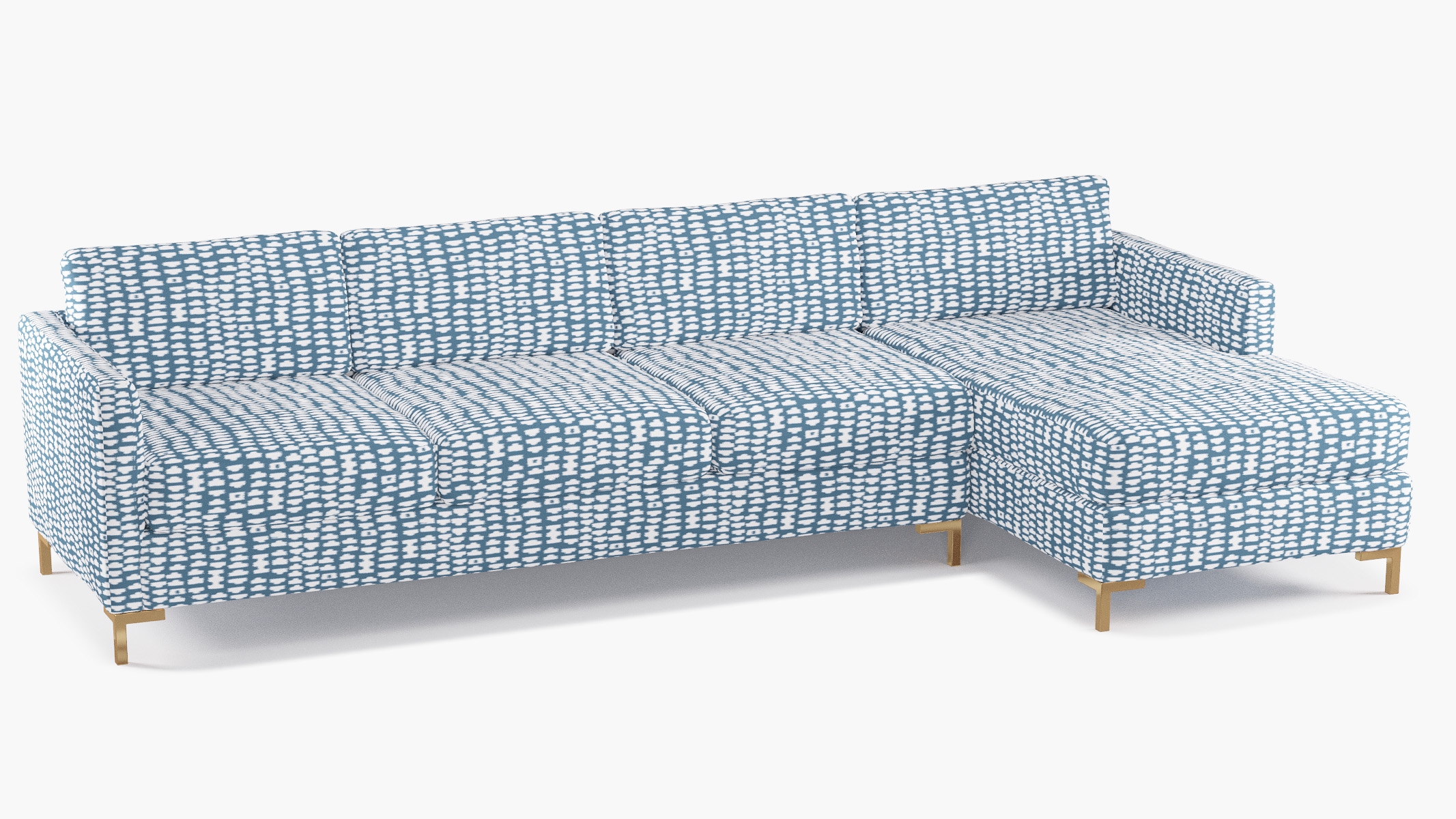 Modern Sectional, Right Facing, Dusty Blue Odalisque, Brass L Leg - Thumbnail 2