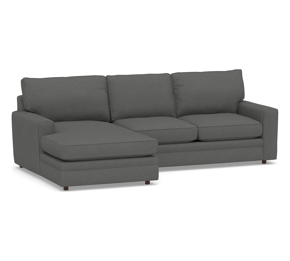 Pearce Square Arm Upholstered Right Arm Loveseat with Double Chaise Sectional, Down Blend Wrapped Cushions, Park Weave Charcoal - Image 0