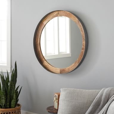 Round Wood and Metal Wall Mirror, Wood/Metal, Large - Image 1