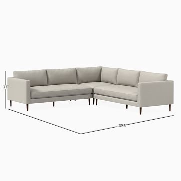 Vail Curved Arm Corner Sectional Set 3: Left Arm Sofa, Corner, Right Arm Sofa, Poly, Heathered Tweed, Charcoal, Walnut - Image 3