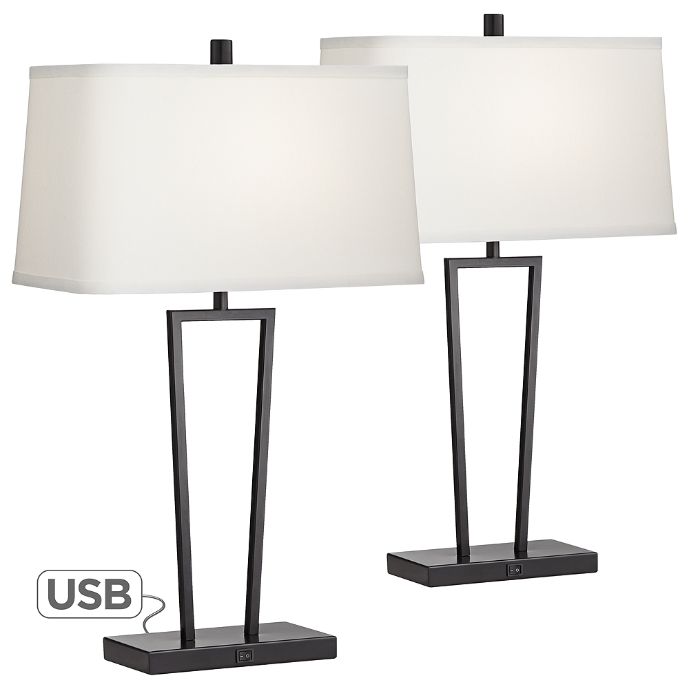 Cole Black Metal Table Lamps with USB Port Set of 2 - Image 0