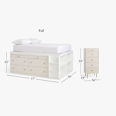 west elm x pbt Modernist Captain's Bed &amp; Jewelry Dresser Set, Full, White/Wintered Wood, In-Home - Image 1