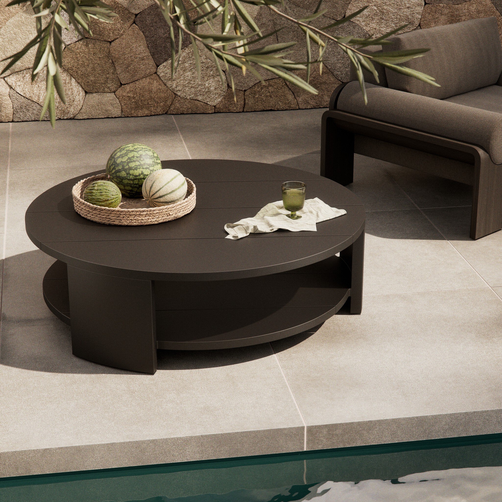 Roca Outdoor Round Metal Coffee Table - Bronze - Image 1