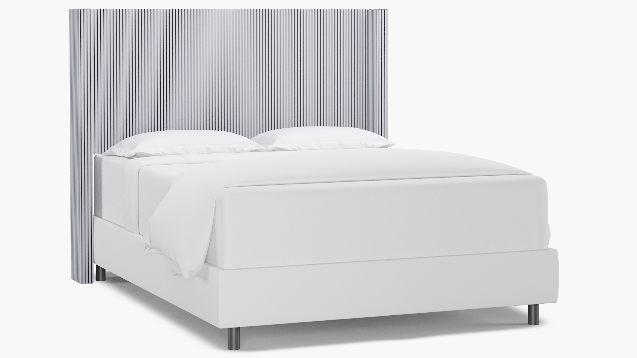 Modern Wingback Headboard, Black Classic Ticking Stripe, Queen - Image 0