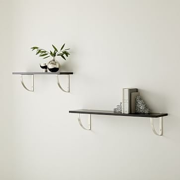 Linear Black Lacquer Shelf 2FT, Arch Brackets in Brushed Nickel - Image 0
