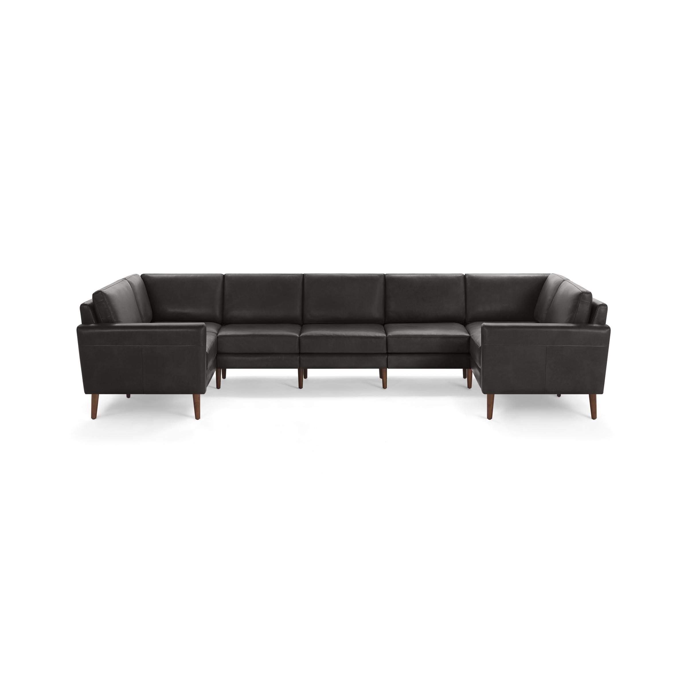 Nomad Leather 7-Seat U Sectional - Slate - Top Grain Leather / Walnut - Wood / Block - Image 0