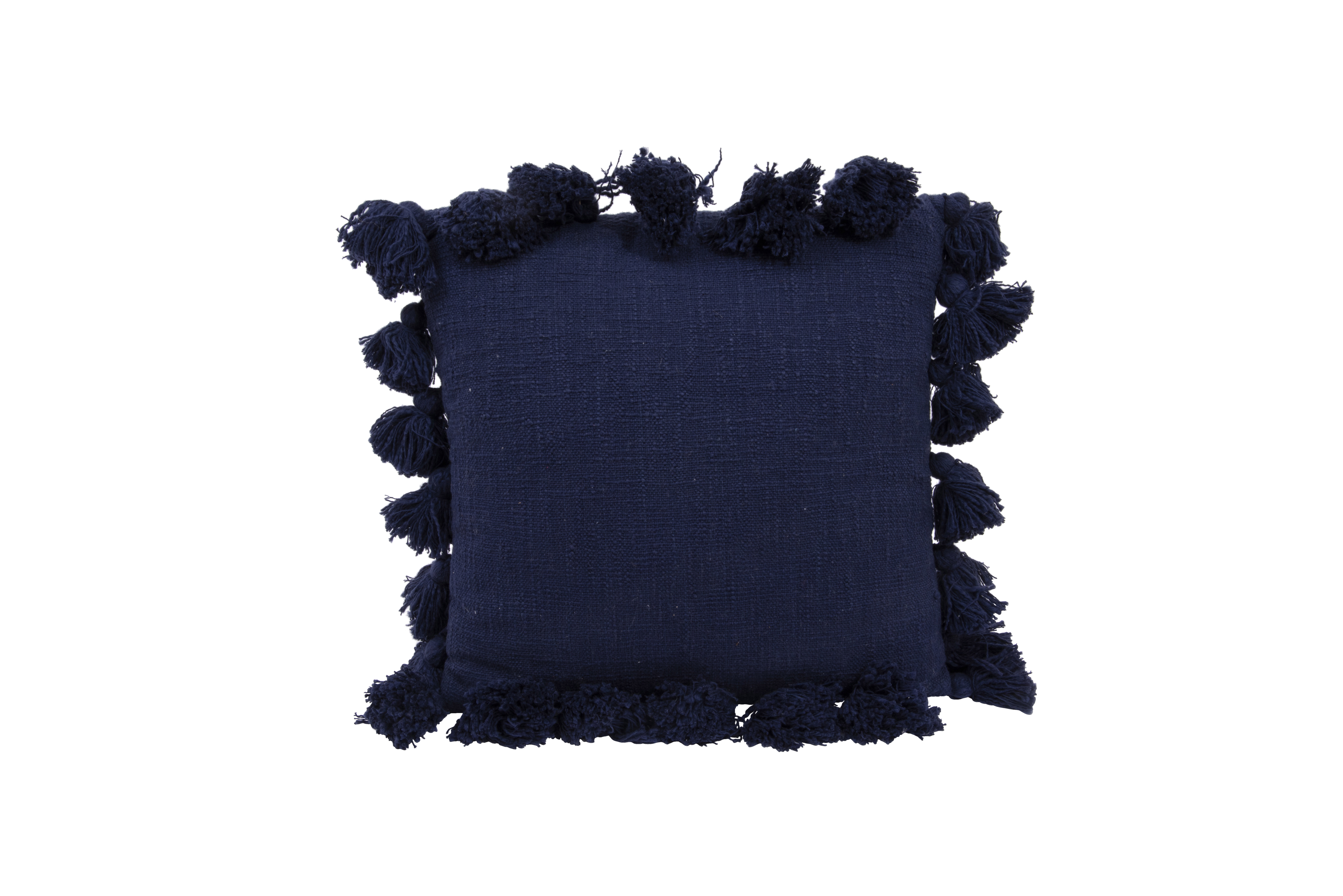 Square Cotton Pillow with Tassels, Navy Blue, 18" x 18" - Image 0