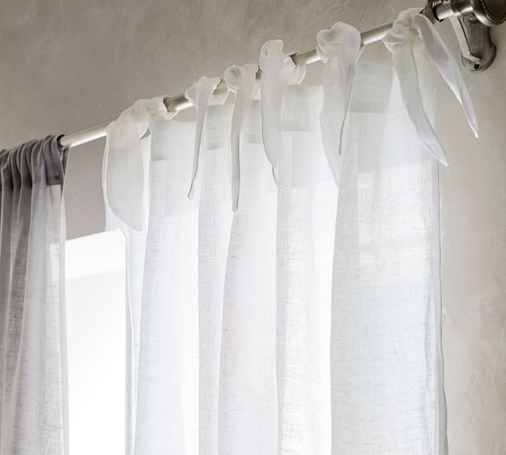 Belgian Flax Linen Sheer Tie-Top Curtain, White, 50" x 96" - Image 4