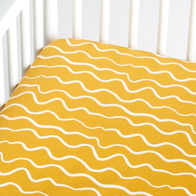 Organic Imperfect Stripe Crib Fitted Yellow Sheet Set - Image 0
