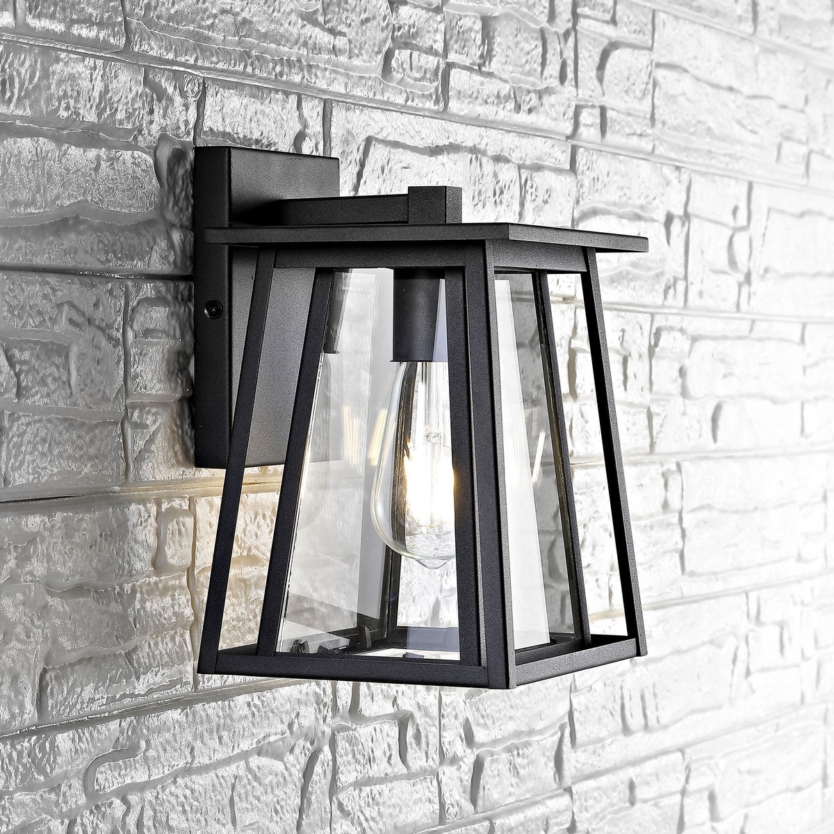 Stern Outdoor Wall Lantern - Clear / Black - Safavieh - Image 2