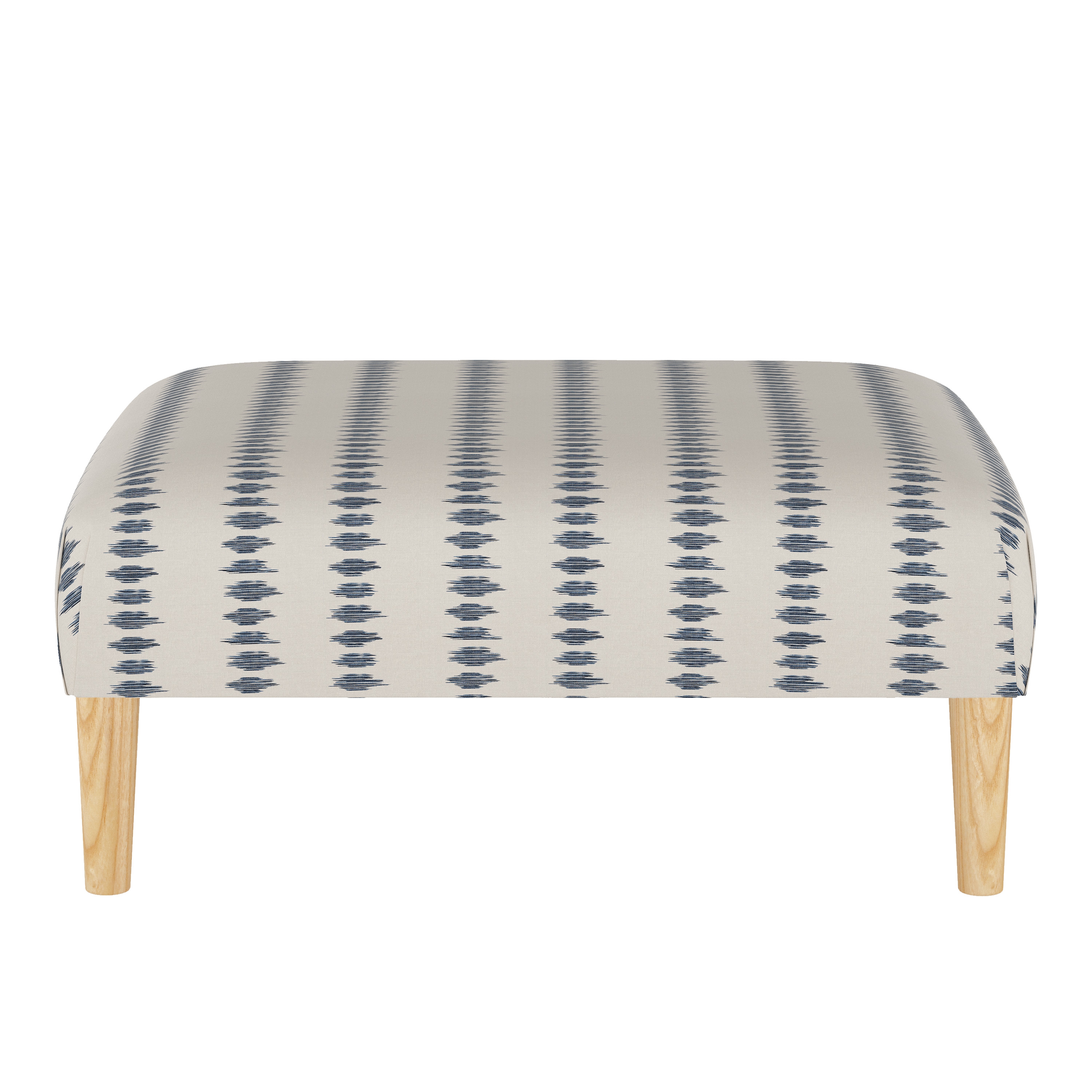 Algren Cocktail Ottoman with Cone Legs in Ikat Scribble Slate Oga - Image 1