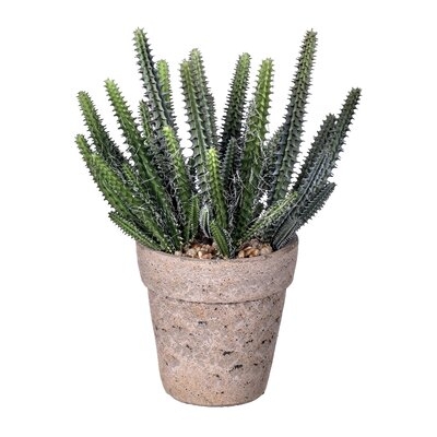 Plastic Pipe Cactus In Cement Pot 10.5" - Image 0