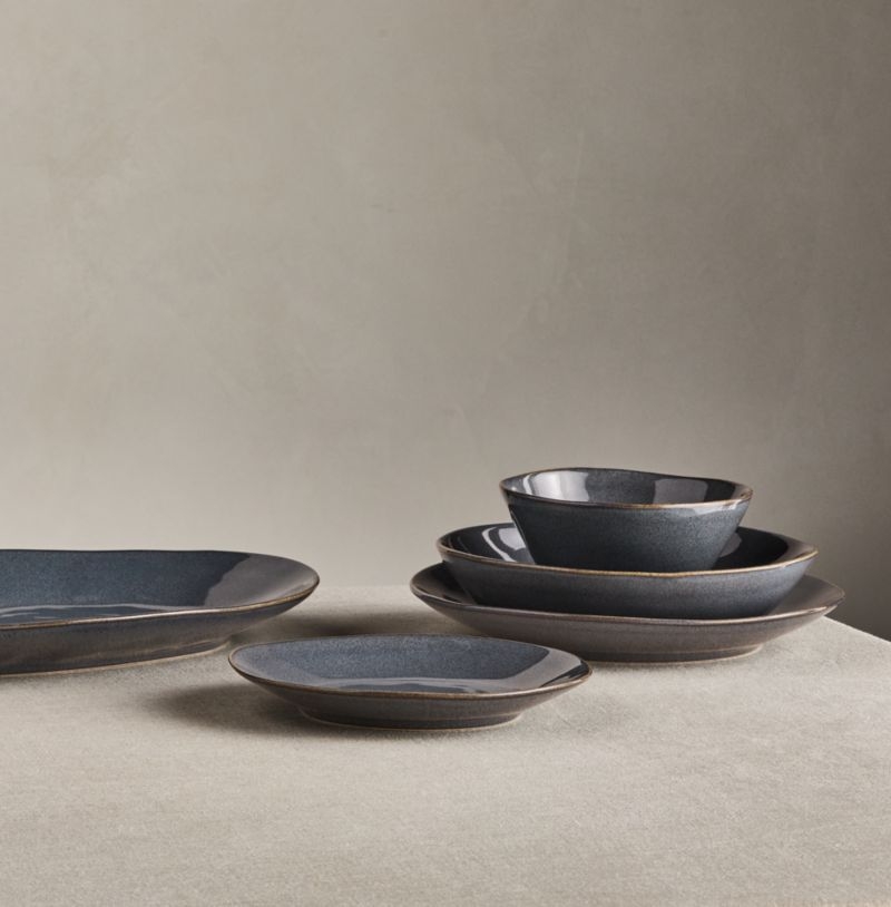 Marin Slate Blue Small Oval Stoneware Platter - Image 1