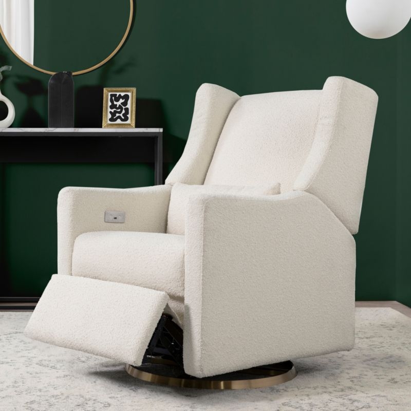 Babyletto Kiwi Ivory Boucle Nursery Power Recliner Chair with Gold Base - Image 3