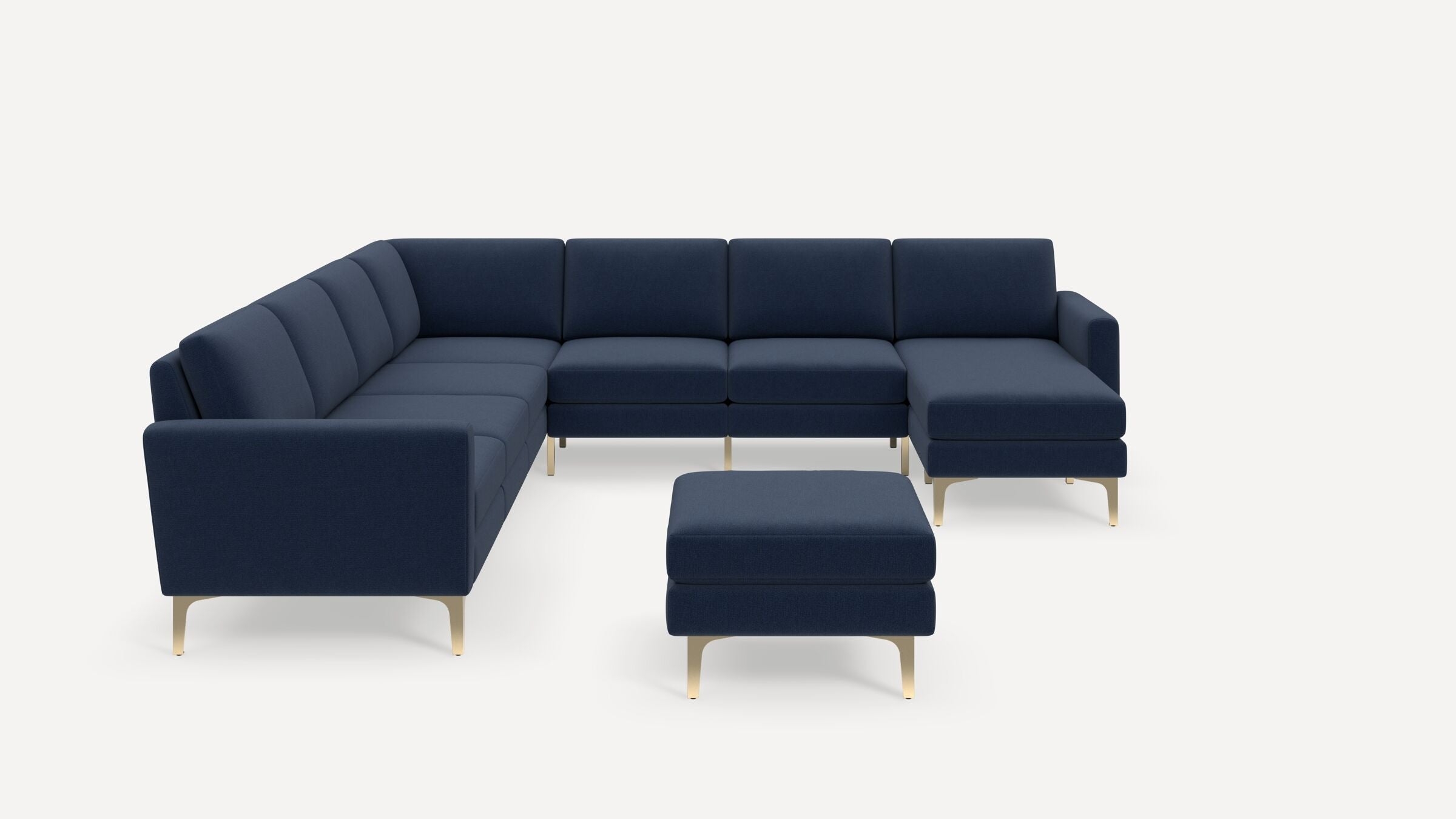 Nomad 7-Seat Corner Sectional with Chaise and Ottoman - Navy Blue - Performance Flatweave / Brass - Metal / Block - Image 0