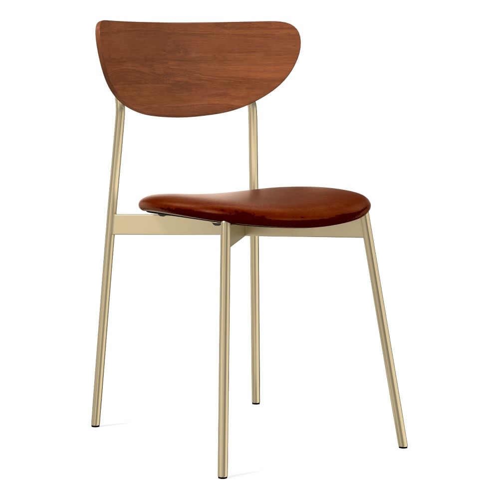Modern Petal Wood Upholstered Dining Chair, Saddle Leather, Nut, Light Bronze - Image 0