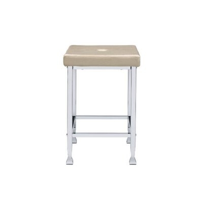 Counter Height Stool With Padded Seat And Metal Base, Beige - Image 0