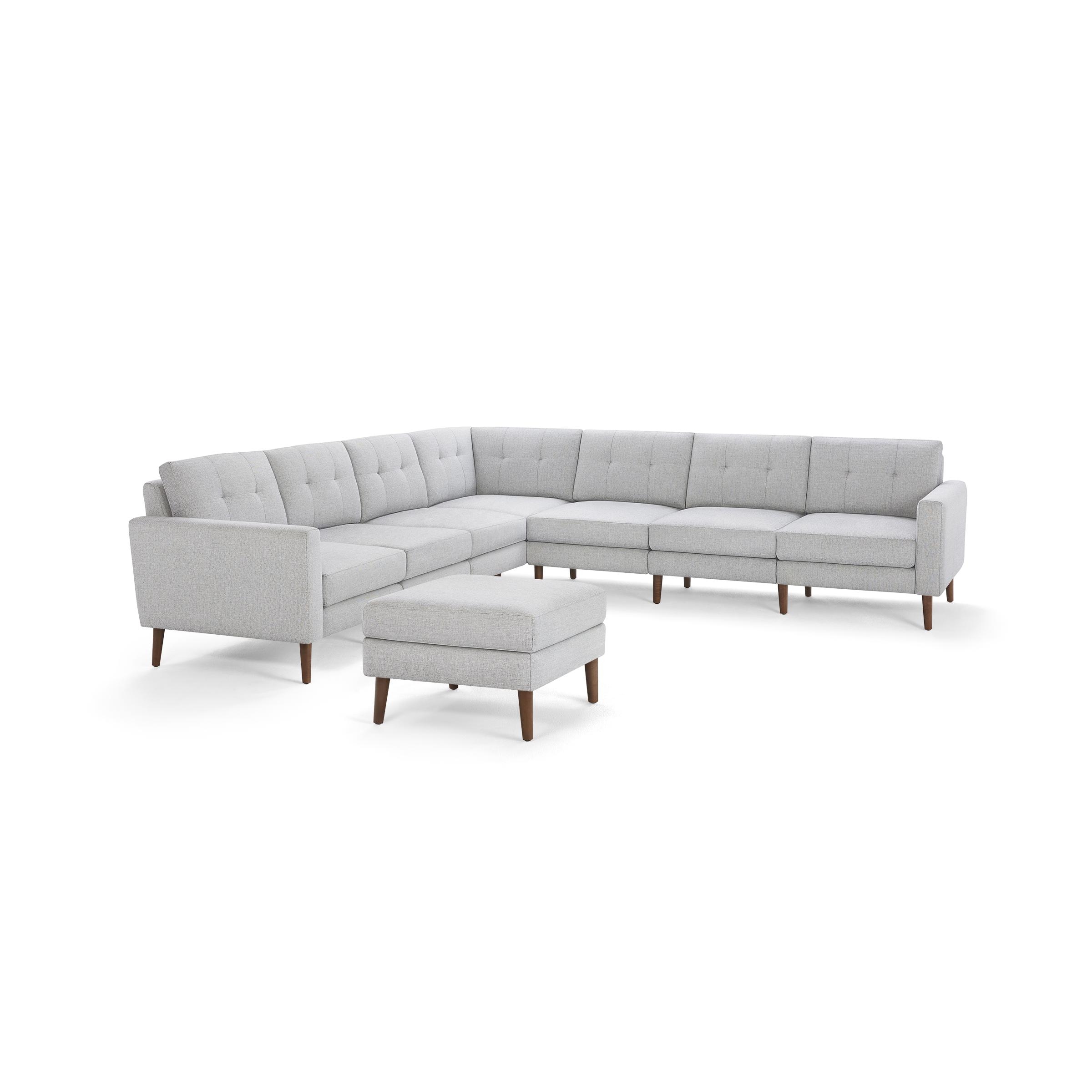 Nomad 7-Seat Corner Sectional with Ottoman - Crushed Gravel - Performance Chenille / Walnut - Wood / Block - Image 0