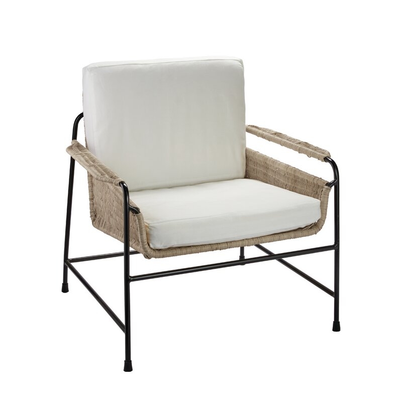 Palermo Lounge Chair In Natural Rattan & Black Steel With Off White Cushions - Image 0