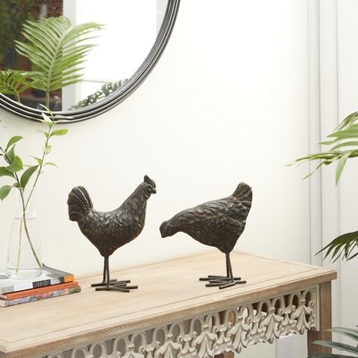 Distressed Bronze Finish Metal Roosters, Set Of 2: 13.75", 14" - Image 0