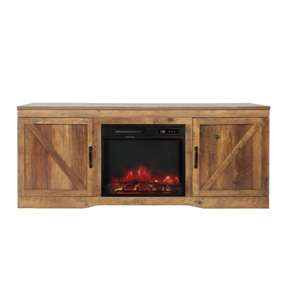 Fireplace TV Stand With Barn Door ,Wood Media Entertainment Console For Living Room (Rustic Oak) - Image 0