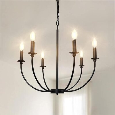 6-Light Black Farmhouse Chandelier, Industrial Iron Chandelier Lighting Fixtures Hanging, Rustic Candle Ceiling Pendant Light Fixture For Dining Room Kitchen Island Bedroom Entryway Foyer,E12 - Image 0