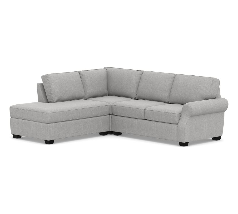 SoMa Fremont Roll Arm Upholstered Right 3-Piece Bumper Sectional, Polyester Wrapped Cushions, Sunbrella(R) Performance Chenille Fog - Image 0