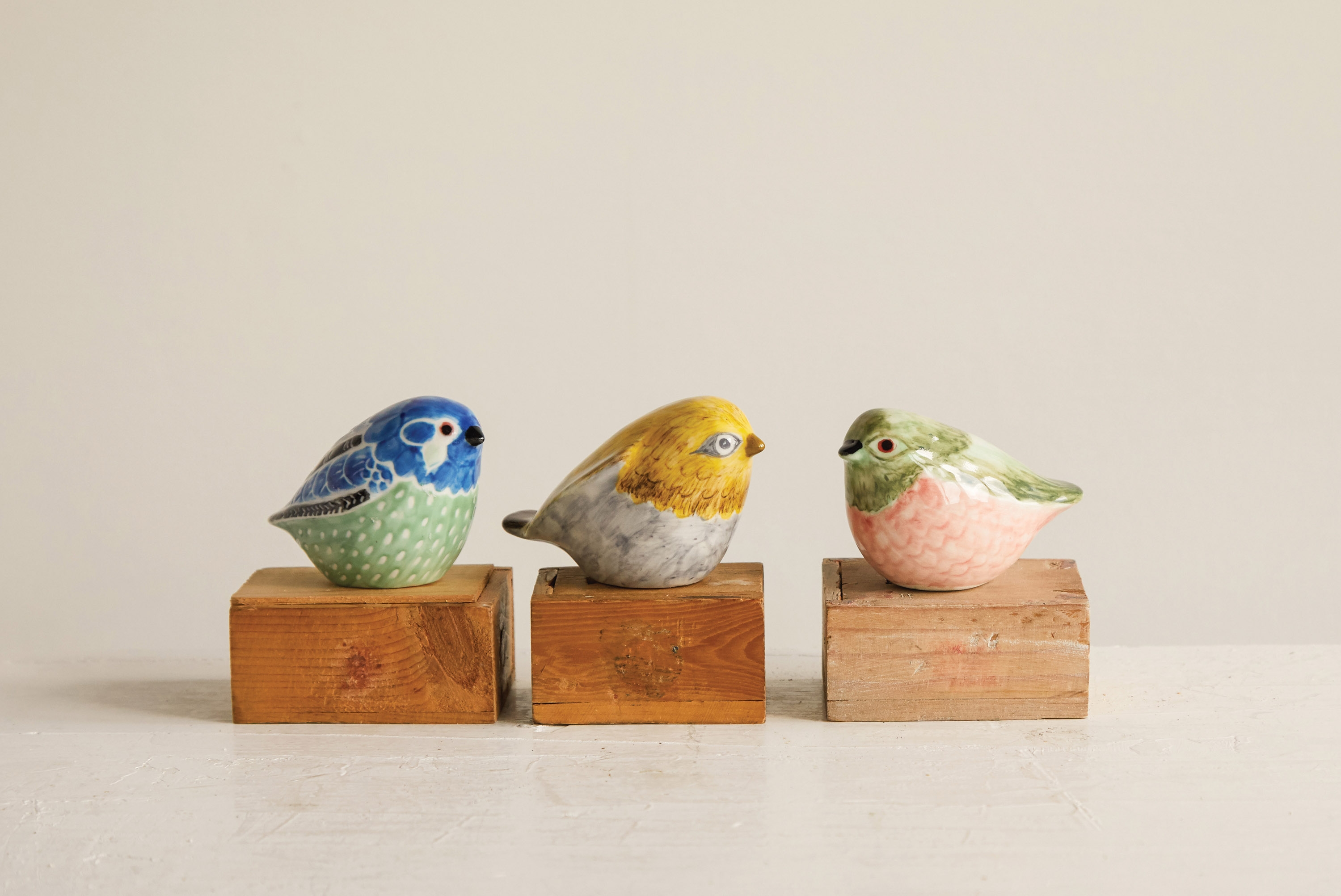 Hand Painted Stoneware Bird Figurine (Set of 3 Colors) - Image 0