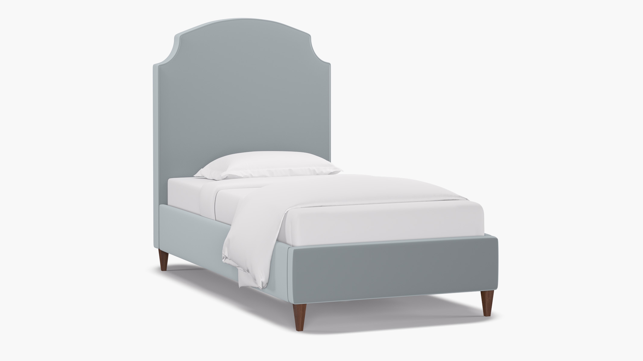 Cove Bed, Sterling Performance Velvet, Walnut Square Tapered Leg, Twin - Image 1