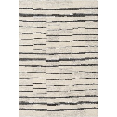 Rune Striped Handmade Tufted Wool Area Rug in Beige/Charcoal - Image 0