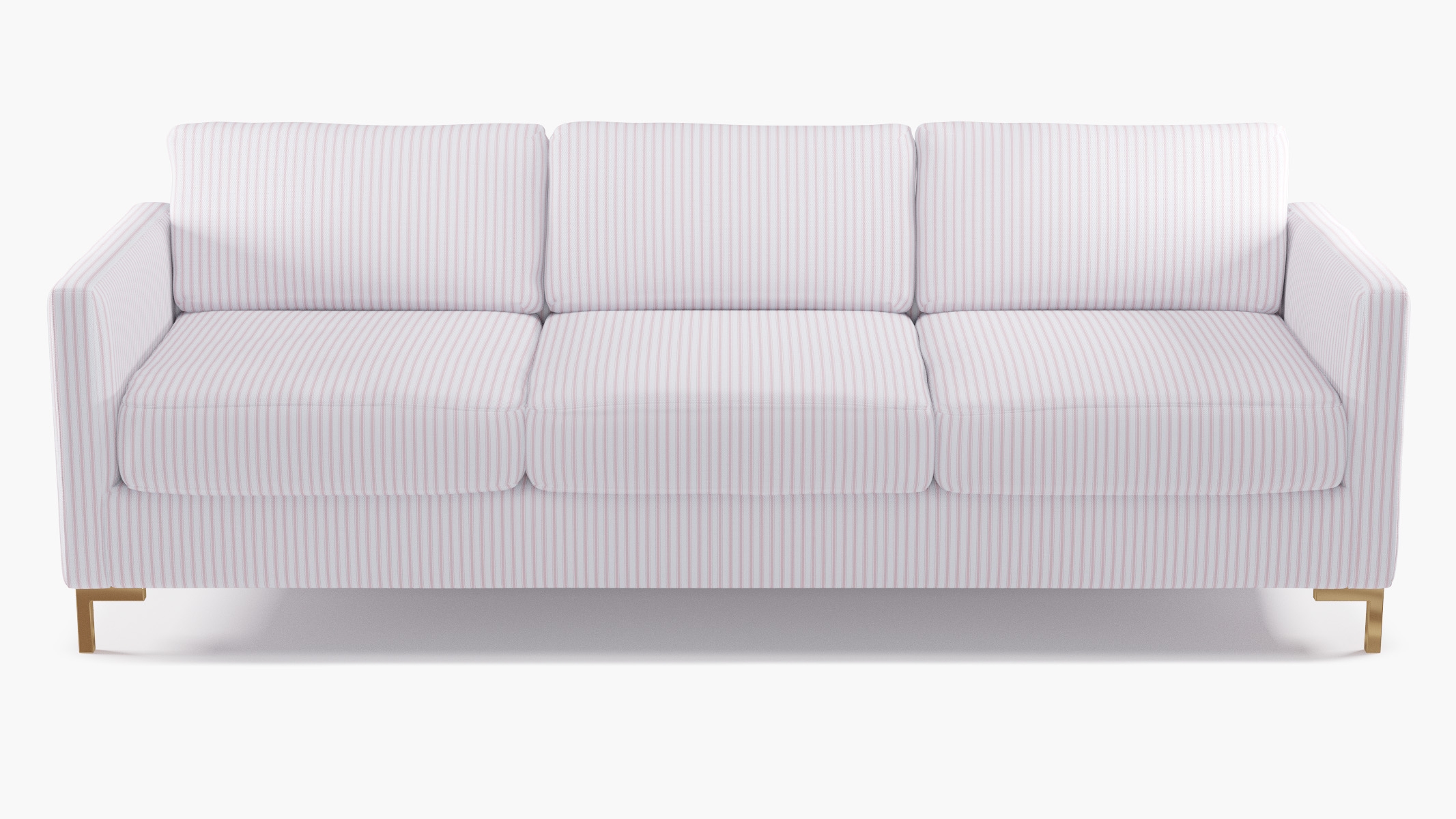 Modern Sofa, Pink Classic Ticking Stripe, Brass L Leg - Image 0