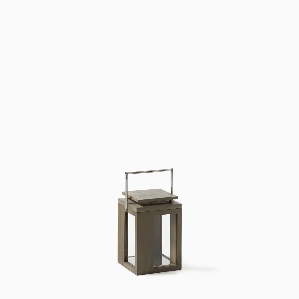 Portside Outdoor Wood Lantern, Weathered Gray, Small - Image 0