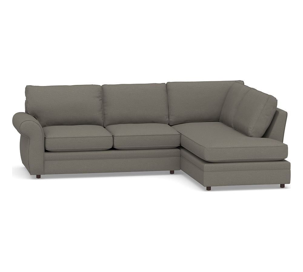 Pearce Roll Arm Upholstered Left Loveseat Return Bumper Sectional, Down Blend Wrapped Cushions, Chunky Basketweave Metal - Image 0