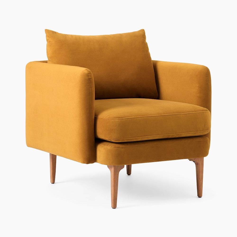 Auburn Chair, Poly, Performance Velvet, Golden Oak, Cool Walnut - Image 0