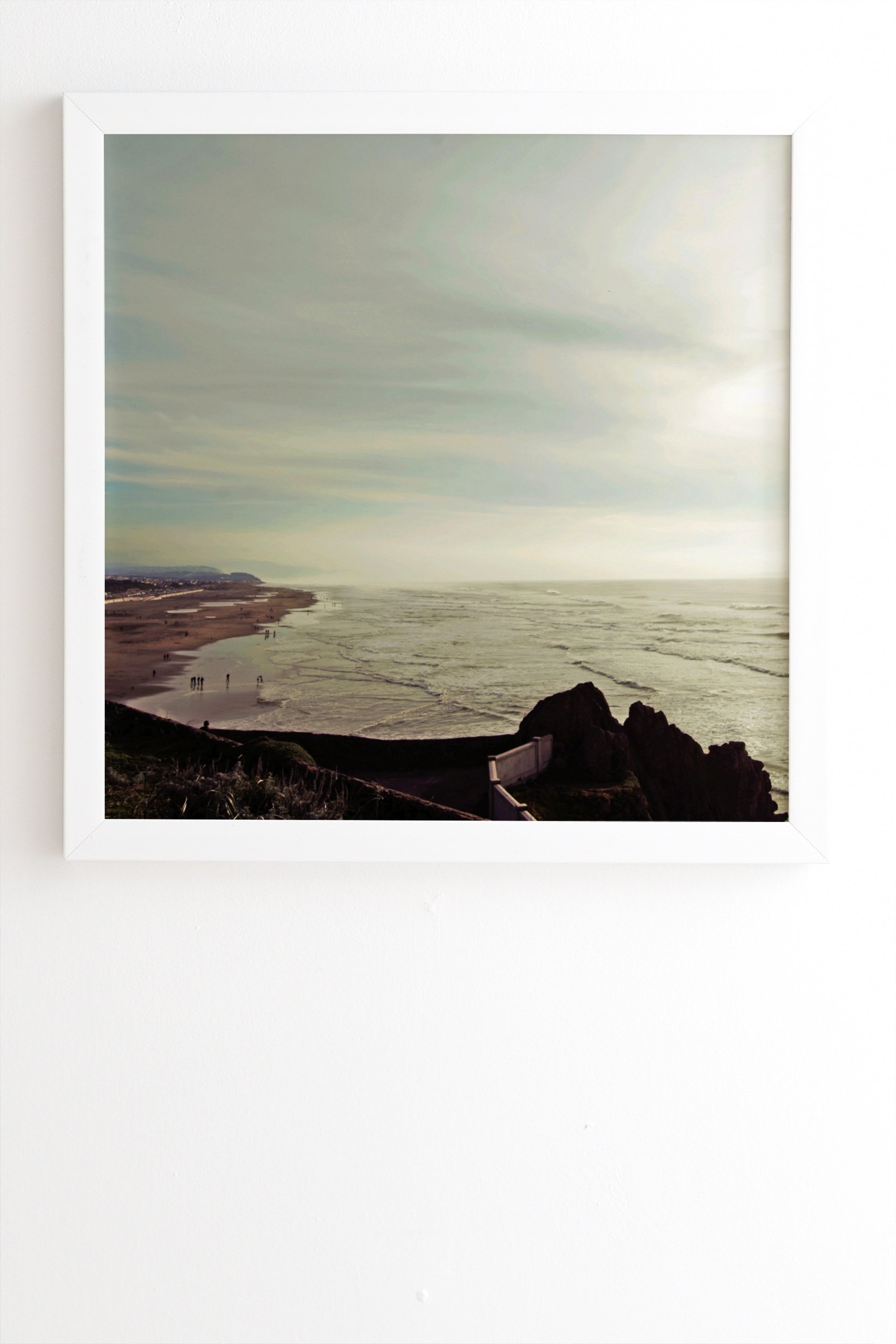 Chelsea Victoria A Day At The Beach White Framed Wall Art - 30" x 30" - Image 0