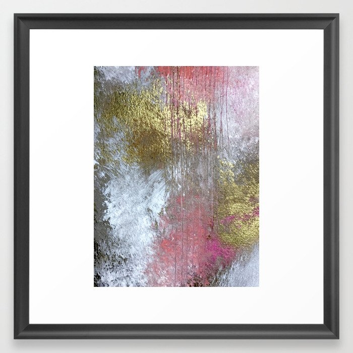 Golden Girl: A Pretty Abstract Mixed Media Piece In Pink, White, Gold, And Gray Framed Art Print by Alyssa Hamilton Art - Scoop Black - Medium(Gallery) 20" x 20"-22x22 - Image 0