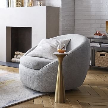 Cozy Swivel Chair, Poly, Chunky Boucle, White, Concealed Supports - Image 2